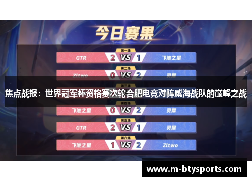 焦点战报：世界冠军杯资格赛次轮合肥电竞对阵威海战队的巅峰之战